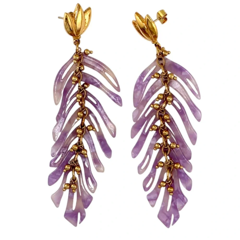Gas Bijoux Bo Cavallo Lavender Acetate 24K Gold Leaf Statement Earrings - Picture 2 of 3